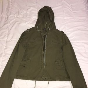 'Hailey' Army Green Hooded Zip Up Light Jacket